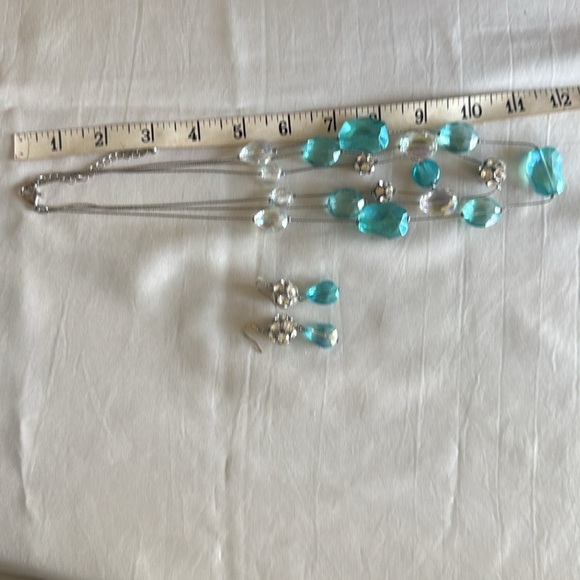 Teal & Crystal Beaded Multi-Strand Wire Necklace and Earring Set - Picture 10 of 10